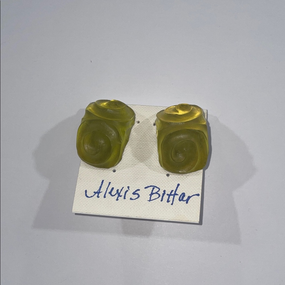 Alexis Bittar Olive Green Yellow Swirl Clip On Earrings